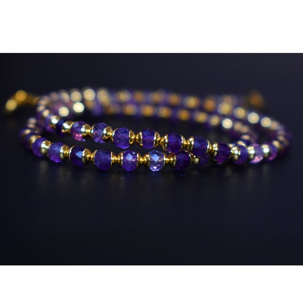 Faceted amethyst necklace gold, tiny gemstone crystal bead choker